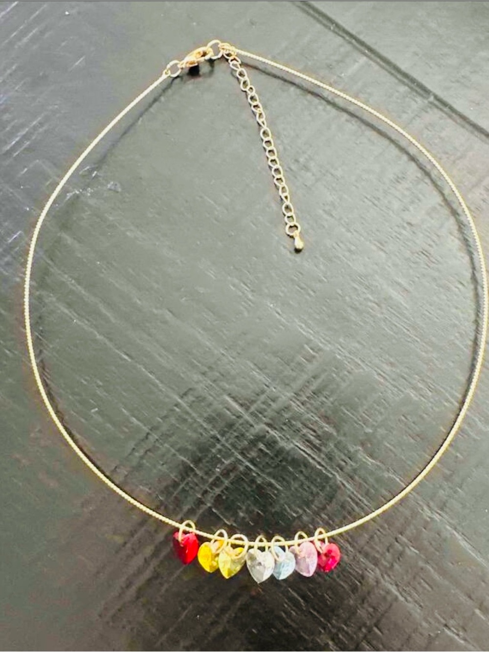 Multi-Heart Gemstone Necklace in Yellow, Green, Clear, Pink, Red